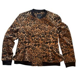 Trouve Leopard Peplum Snaps Zipper Lined No-Collar Jacket Women's Large